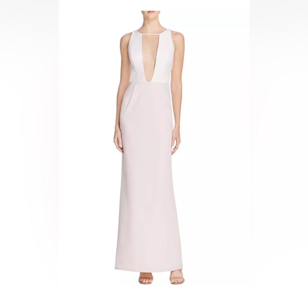 ABS Allen Schwartz ~ Pink & Ivory Colorblock Cutouts Deep V Gown Size S
